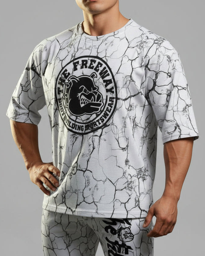 Haut de bodybuilding arrondi - blanc marbré - Art.2272