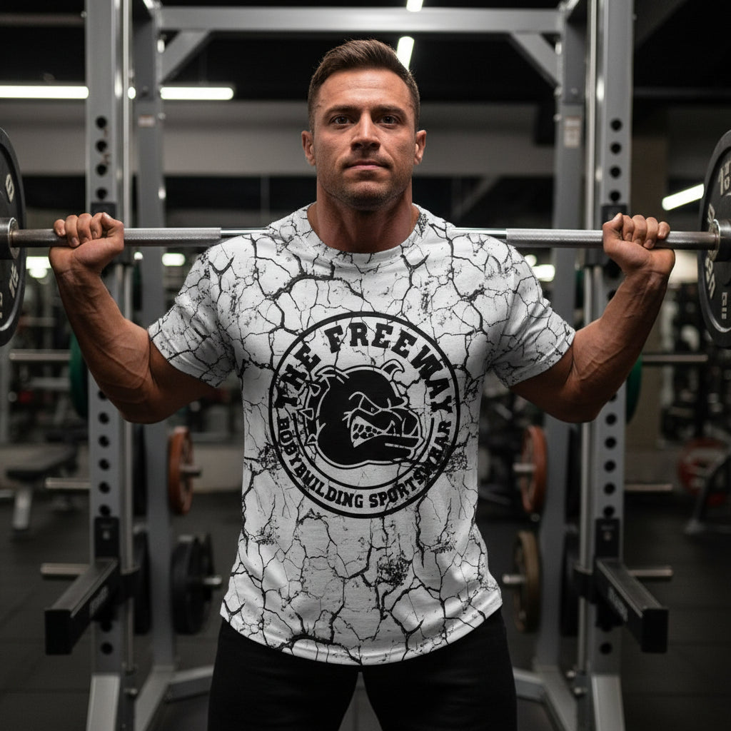 Haut de bodybuilding arrondi - blanc marbré - Art.2272