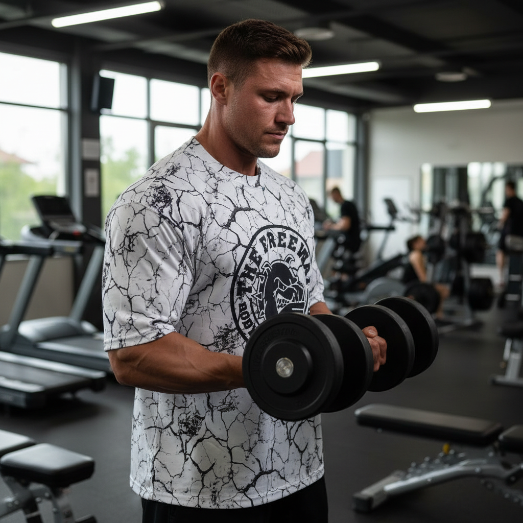 Haut de bodybuilding arrondi - blanc marbré - Art.2272